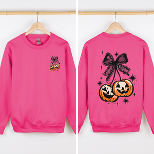 Halloween Cherry Pumpkins Festive Autumn Night Display Cozy Seasonal Print Sweatshirt — view 4