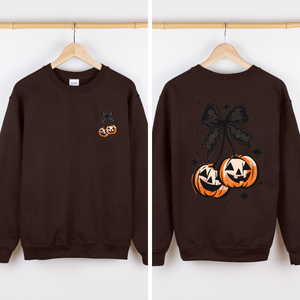 Halloween Cherry Pumpkins Festive Autumn Night Display Cozy Seasonal Print Sweatshirt — view 6