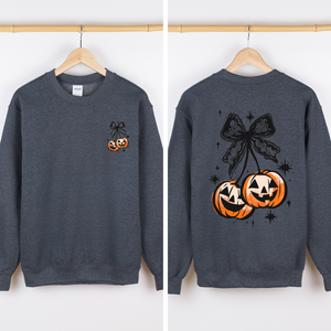 Halloween Cherry Pumpkins Festive Autumn Night Display Cozy Seasonal Print Sweatshirt — view 7