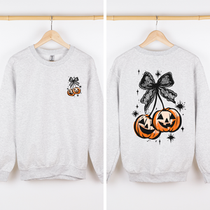 Halloween Cherry Pumpkins Festive Autumn Night Display Cozy Seasonal Print Sweatshirt — view 5