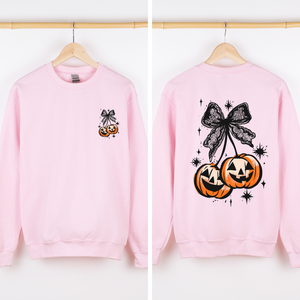Halloween Cherry Pumpkins Festive Autumn Night Display Cozy Seasonal Print Sweatshirt — view 8