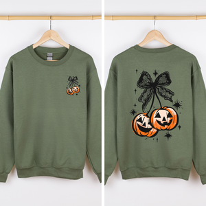 Halloween Cherry Pumpkins Festive Autumn Night Display Cozy Seasonal Print Sweatshirt — view 1