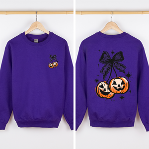 Halloween Cherry Pumpkins Festive Autumn Night Display Cozy Seasonal Print Sweatshirt — view 9