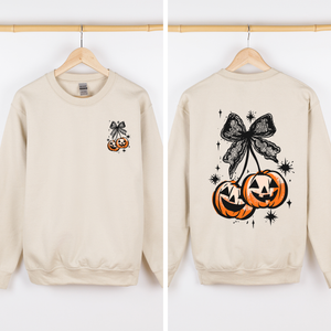 Halloween Cherry Pumpkins Festive Autumn Night Display Cozy Seasonal Print Sweatshirt — view 2