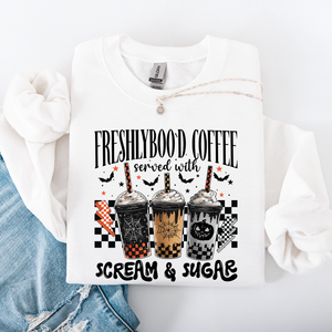 Halloween Coffee Freshly Boo'd Witch Spooky Nighttime Cozy Autumn Vibes Sweatshirt — view 6