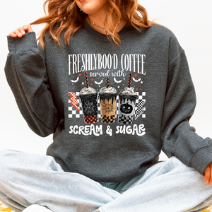 Halloween Coffee Freshly Boo'd Witch Spooky Nighttime Cozy Autumn Vibes Sweatshirt — view 1