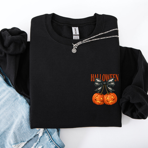 Halloween Jack o Lanterns Cherry Coquette Graphic Print Cozy Autumn Collection Pocket Sweatshirt — view 5
