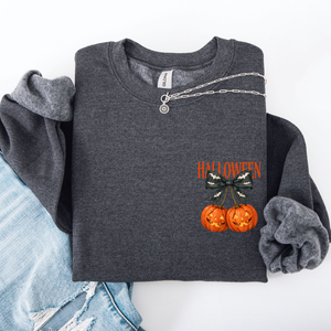 Halloween Jack o Lanterns Cherry Coquette Graphic Print Cozy Autumn Collection Pocket Sweatshirt — view 6