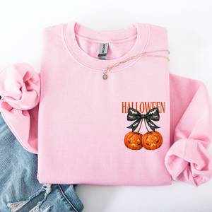 Halloween Jack o Lanterns Cherry Coquette Graphic Print Cozy Autumn Collection Pocket Sweatshirt — view 4