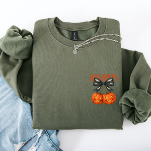 Halloween Jack o Lanterns Cherry Coquette Graphic Print Cozy Autumn Collection Pocket Sweatshirt — view 3
