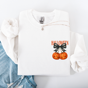 Halloween Jack o Lanterns Cherry Coquette Graphic Print Cozy Autumn Collection Pocket Sweatshirt — view 8