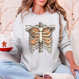 Halloween Skeleton, Pumpkins, Anatomy, Spooky Graphic Art Print For Halloween Season Sweatshirt — view 7