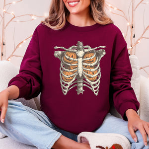 Halloween Skeleton, Pumpkins, Anatomy, Spooky Graphic Art Print For Halloween Season Sweatshirt — view 8