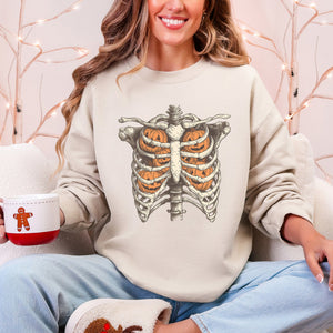 Halloween Skeleton, Pumpkins, Anatomy, Spooky Graphic Art Print For Halloween Season Sweatshirt — view 3