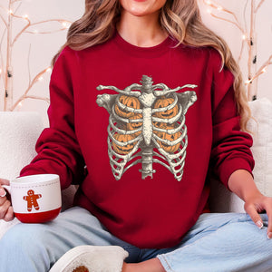 Halloween Skeleton, Pumpkins, Anatomy, Spooky Graphic Art Print For Halloween Season Sweatshirt — view 5