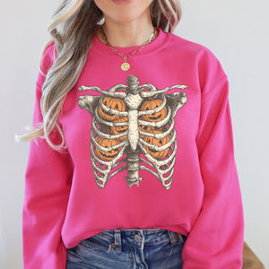 Halloween Skeleton, Pumpkins, Anatomy, Spooky Graphic Art Print For Halloween Season Sweatshirt — view 6