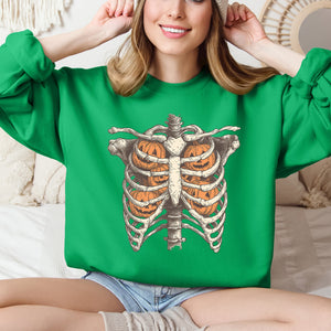 Halloween Skeleton, Pumpkins, Anatomy, Spooky Graphic Art Print For Halloween Season Sweatshirt — view 2