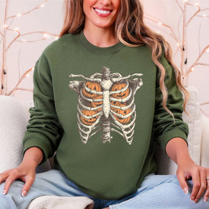 Halloween Skeleton, Pumpkins, Anatomy, Spooky Graphic Art Print For Halloween Season Sweatshirt — view 4