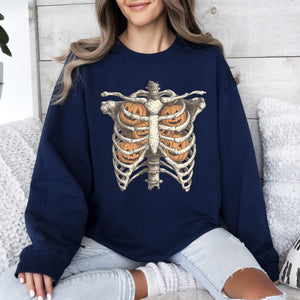 Halloween Skeleton, Pumpkins, Anatomy, Spooky Graphic Art Print For Halloween Season Sweatshirt — view 9