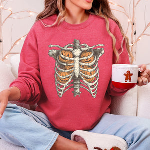 Halloween Skeleton, Pumpkins, Anatomy, Spooky Graphic Art Print For Halloween Season Sweatshirt — view 10