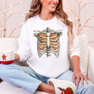 Halloween Skeleton, Pumpkins, Anatomy, Spooky Graphic Art Print For Halloween Season Sweatshirt — view 11