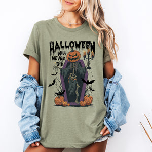 Halloween Will Never Die Spooky Jack-O-Lantern Pumpkin Seasonal Edition Graphic Tee — view 1