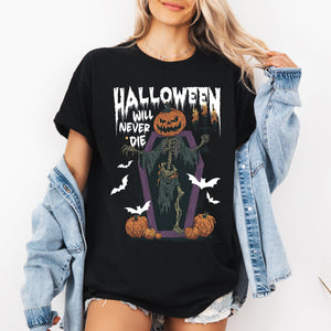 Halloween Will Never Die Spooky Jack-O-Lantern Pumpkin Seasonal Edition Graphic Tee — view 4