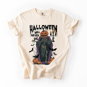 Halloween Will Never Die Spooky Jack-O-Lantern Pumpkin Limited Edition Design Comfort Colors Tee — view 3