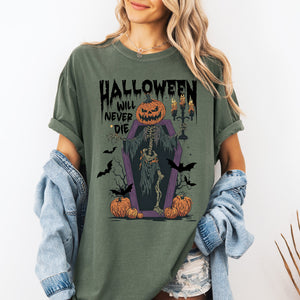 Halloween Will Never Die Spooky Jack-O-Lantern Pumpkin Limited Edition Design Comfort Colors Tee — view 4