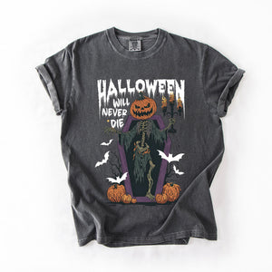 Halloween Will Never Die Spooky Jack-O-Lantern Pumpkin Limited Edition Design Comfort Colors Tee — view 1