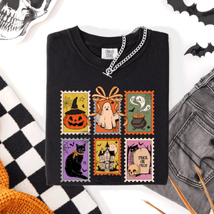 Classic Halloween Ghost Black Cat Pumpkin Witch Spooky Season Comfort Colors Tee — view 5