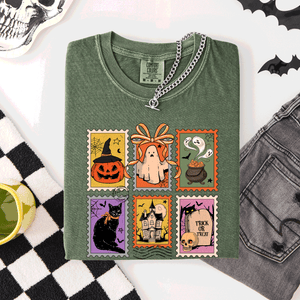 Classic Halloween Ghost Black Cat Pumpkin Witch Spooky Season Comfort Colors Tee — view 3