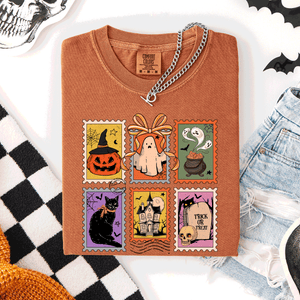 Classic Halloween Ghost Black Cat Pumpkin Witch Spooky Season Comfort Colors Tee — view 6