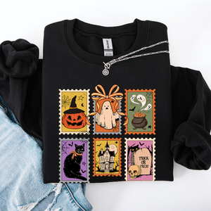 Haunting Halloween Night Parade With Ghosts Black Cat Pumpkins Witch Cozy Sweatshirt — view 6