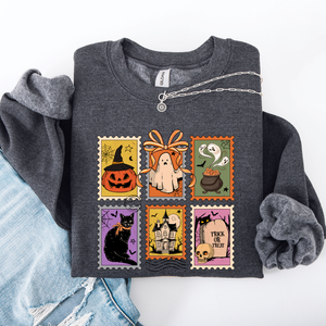 Haunting Halloween Night Parade With Ghosts Black Cat Pumpkins Witch Cozy Sweatshirt — view 3