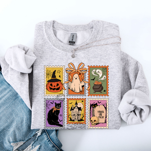 Haunting Halloween Night Parade With Ghosts Black Cat Pumpkins Witch Cozy Sweatshirt — view 5