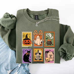 Haunting Halloween Night Parade With Ghosts Black Cat Pumpkins Witch Cozy Sweatshirt — view 1