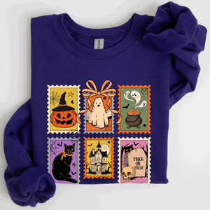 Haunting Halloween Night Parade With Ghosts Black Cat Pumpkins Witch Cozy Sweatshirt — view 4