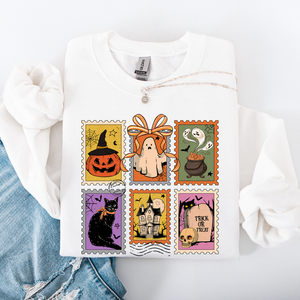 Haunting Halloween Night Parade With Ghosts Black Cat Pumpkins Witch Cozy Sweatshirt — view 9