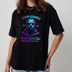 Halloween Neon Horror Characters Shirt - Glowing Horror T-Shirt, Spooky Neon Apparel — view 1