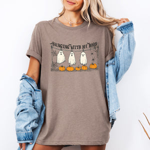 Hanging With My Boos Ghosts Halloween Funny Pumpkins Boo Crew Nightlife Party Graphic Tee — view 1