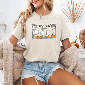 Hanging With My Boos Ghosts Halloween Funny Pumpkins Boo Crew Nightlife Party Graphic Tee — view 3