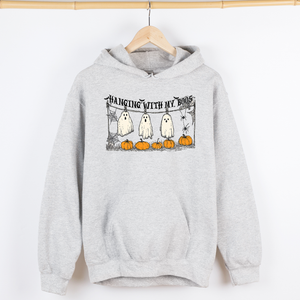 Hanging With My Boos Halloween Ghosts Pumpkins Cozy Night In Vintage Graphic Hoodie — view 5