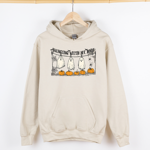 Hanging With My Boos Halloween Ghosts Pumpkins Cozy Night In Vintage Graphic Hoodie — view 3