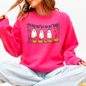 Hanging With My Boos Ghosts Halloween Spooky Seasonal Pumpkins Cozy Graphic Sweatshirt — view 5