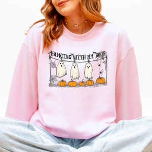 Hanging With My Boos Ghosts Halloween Spooky Seasonal Pumpkins Cozy Graphic Sweatshirt — view 6