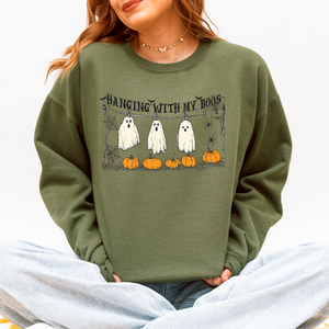 Hanging With My Boos Ghosts Halloween Spooky Seasonal Pumpkins Cozy Graphic Sweatshirt — view 2