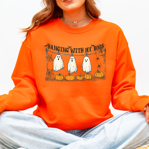 Hanging With My Boos Ghosts Halloween Spooky Seasonal Pumpkins Cozy Graphic Sweatshirt — view 7