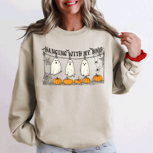Hanging With My Boos Ghosts Halloween Spooky Seasonal Pumpkins Cozy Graphic Sweatshirt — view 1