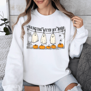 Hanging With My Boos Ghosts Halloween Spooky Seasonal Pumpkins Cozy Graphic Sweatshirt — view 8